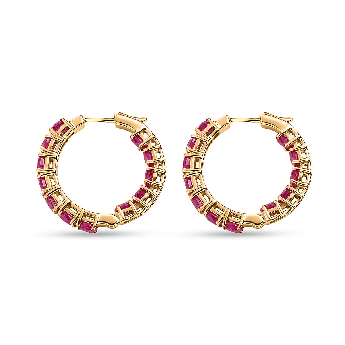 Ruby 6.35 ctw Hoop Earrings in 18K Vermeil Yellow Gold Over Sterling Silver
