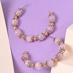 Kunzite Half Hoop Earrings in Silvertone and Rosetone 54.50 ctw