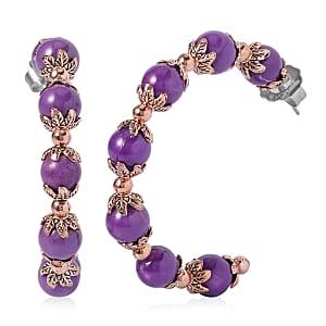 Phosphosiderite Half Hoop Earrings in Silvertone and Rosetone 54.50 ctw