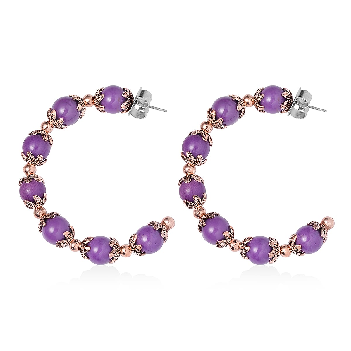 Phosphosiderite Half Hoop Earrings in Silvertone and Rosetone 54.50 ctw image number 3