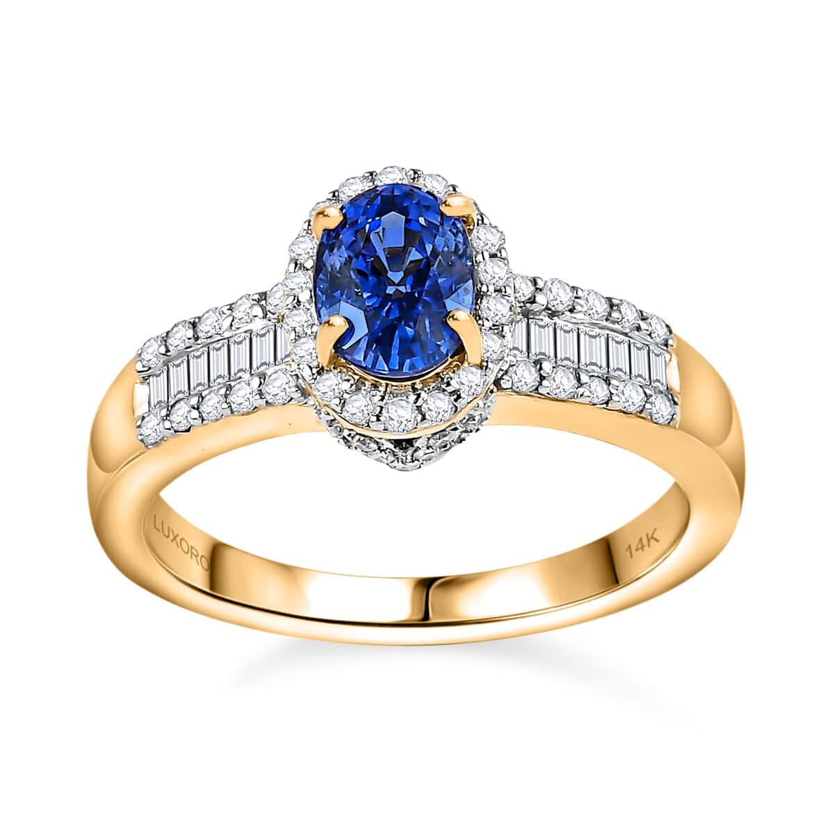 Luxoro 14K Yellow Gold AAA Ceylon Sapphire and G-H I3 Diamond Ring (Size 7.0) 1.50 ctw image number 0