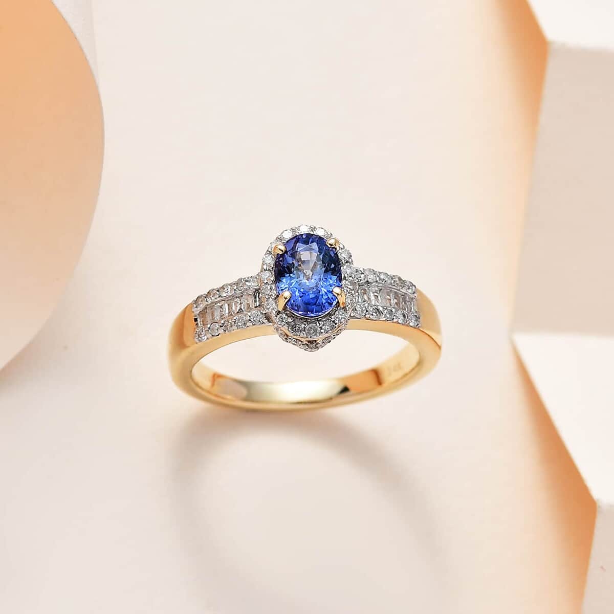 Luxoro 14K Yellow Gold AAA Ceylon Sapphire and G-H I3 Diamond Ring (Size 7.0) 1.50 ctw image number 1