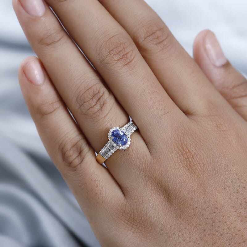 Luxoro 14K Yellow Gold AAA Ceylon Blue Sapphire and G-H I3 Diamond Ring (Size 7.0) 1.50 ctw