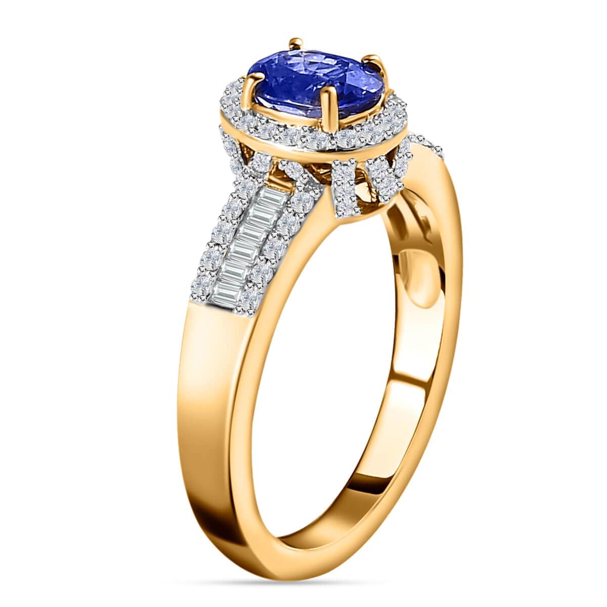 Luxoro 14K Yellow Gold AAA Ceylon Sapphire and G-H I3 Diamond Ring (Size 7.0) 1.50 ctw image number 3