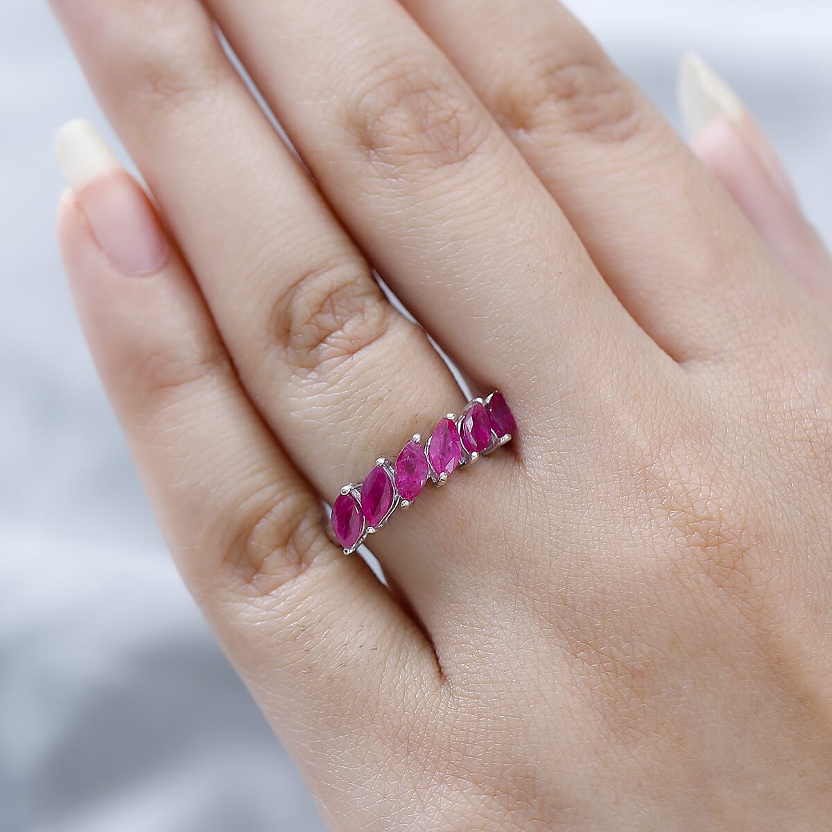Premium Montepuez Ruby Band Ring in Platinum Over Sterling Silver (Size 10) 1.60 ctw image number 2