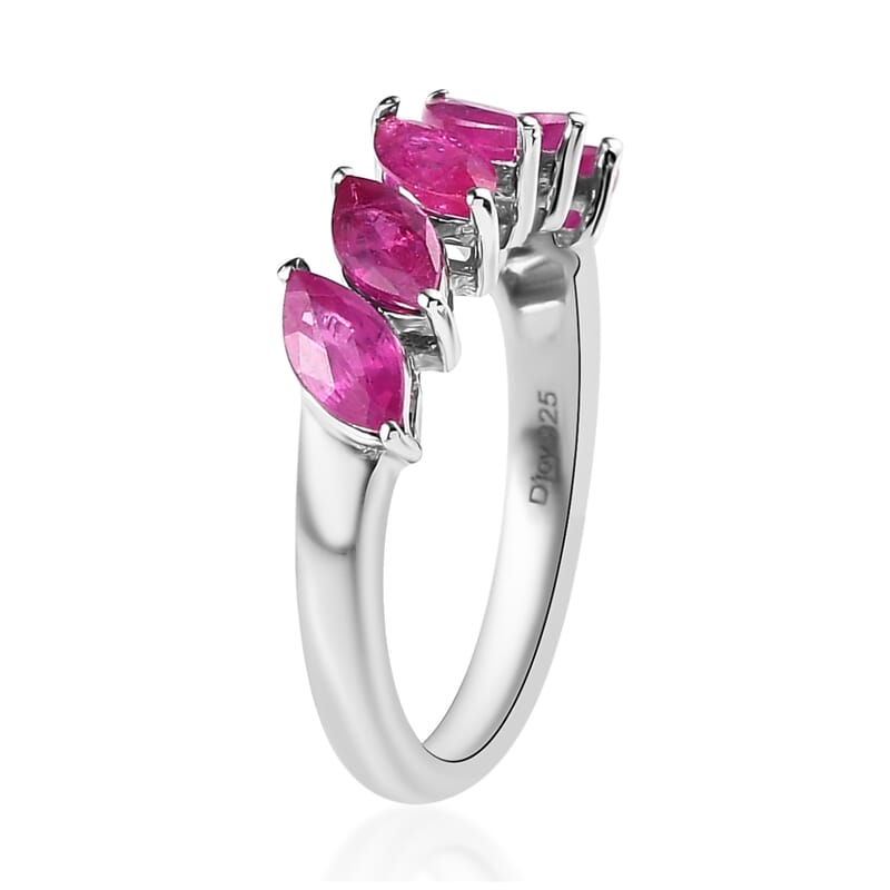 Premium Montepuez Ruby 1.60 ctw Sea Waves Ring in Platinum Over Sterling Silver (Size 10.0)