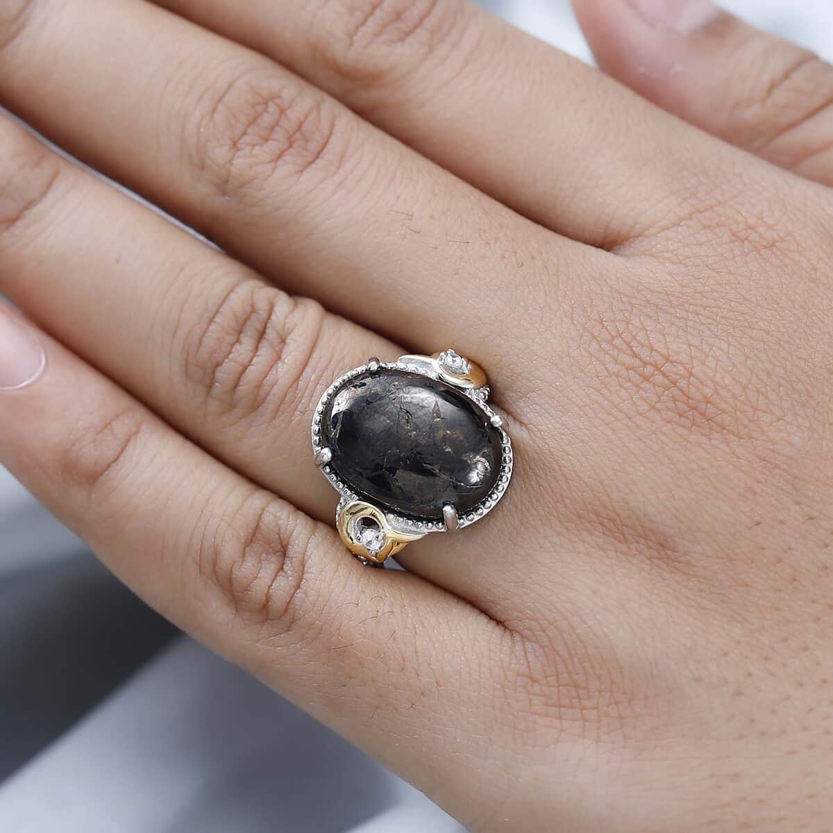 Karis Matrix Silver Shungite and Simulated Diamond Ring in 18K YG Plated and Platinum Bond (Size 10.0) 8.40 ctw image number 2