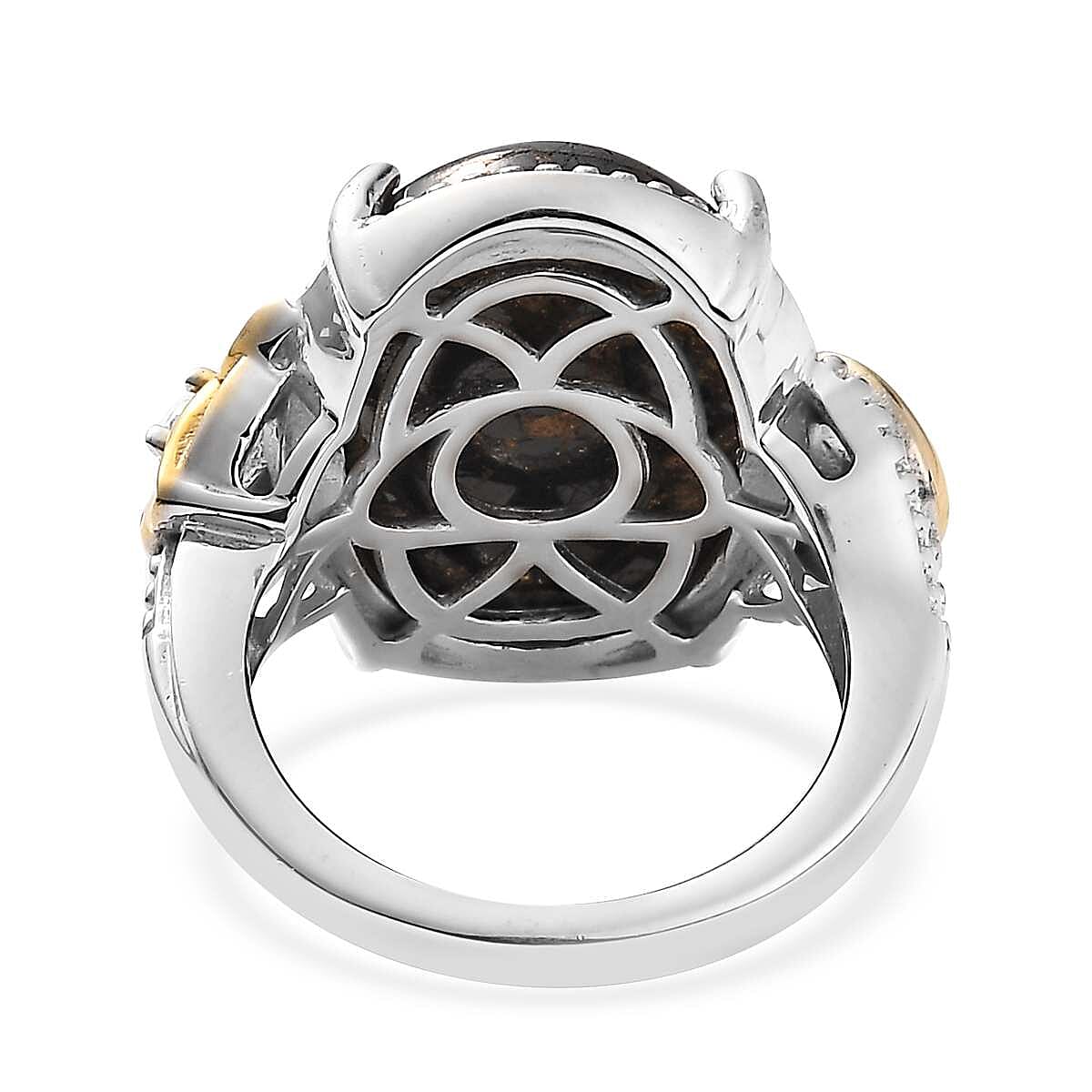 Karis Matrix Silver Shungite and Simulated Diamond Ring in 18K YG Plated and Platinum Bond (Size 10.0) 8.40 ctw