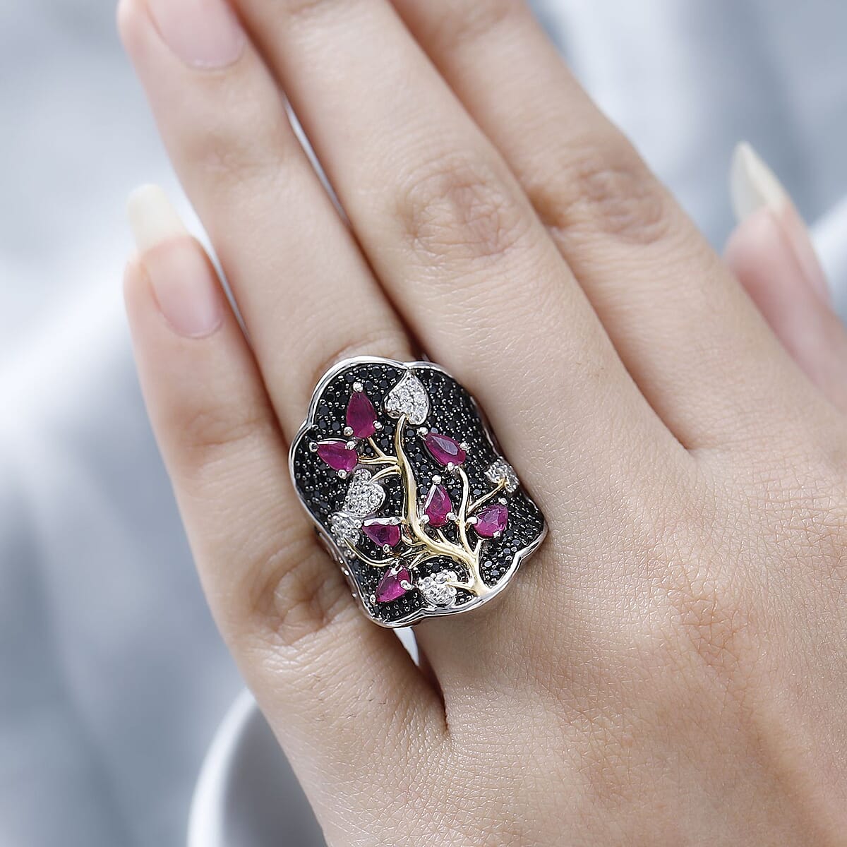 Premium Montepuez Ruby and Multi Gemstone Ring in Vermeil YG and Platinum Over Sterling Silver (Size 6.0) 4.10 ctw image number 2