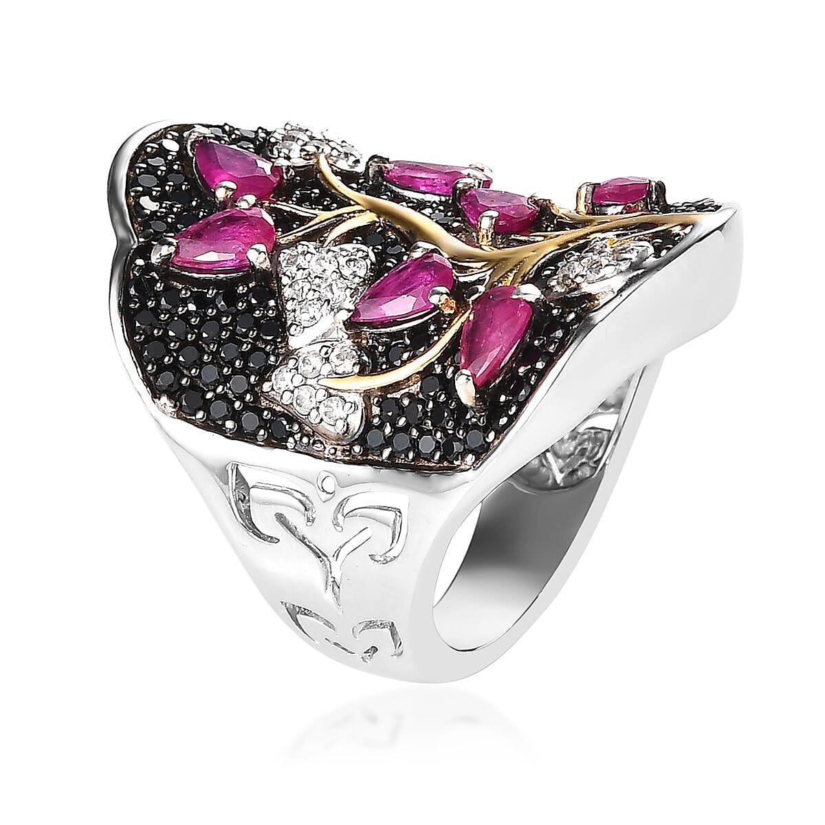 Premium Montepuez Ruby and Multi Gemstone Ring in Vermeil YG and Platinum Over Sterling Silver (Size 6.0) 4.10 ctw image number 3