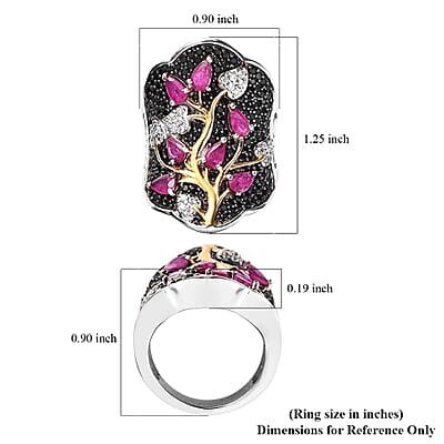 Premium Montepuez Ruby and Multi Gemstone Ring in Vermeil YG and Platinum Over Sterling Silver (Size 6.0) 4.10 ctw