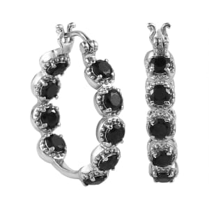 Thai Black Spinel 4.15 ctw Hoop Earrings in Stainless Steel