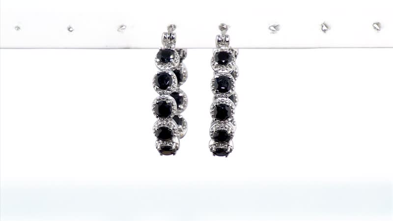 Thai Black Spinel 4.15 ctw Hoop Earrings in Stainless Steel