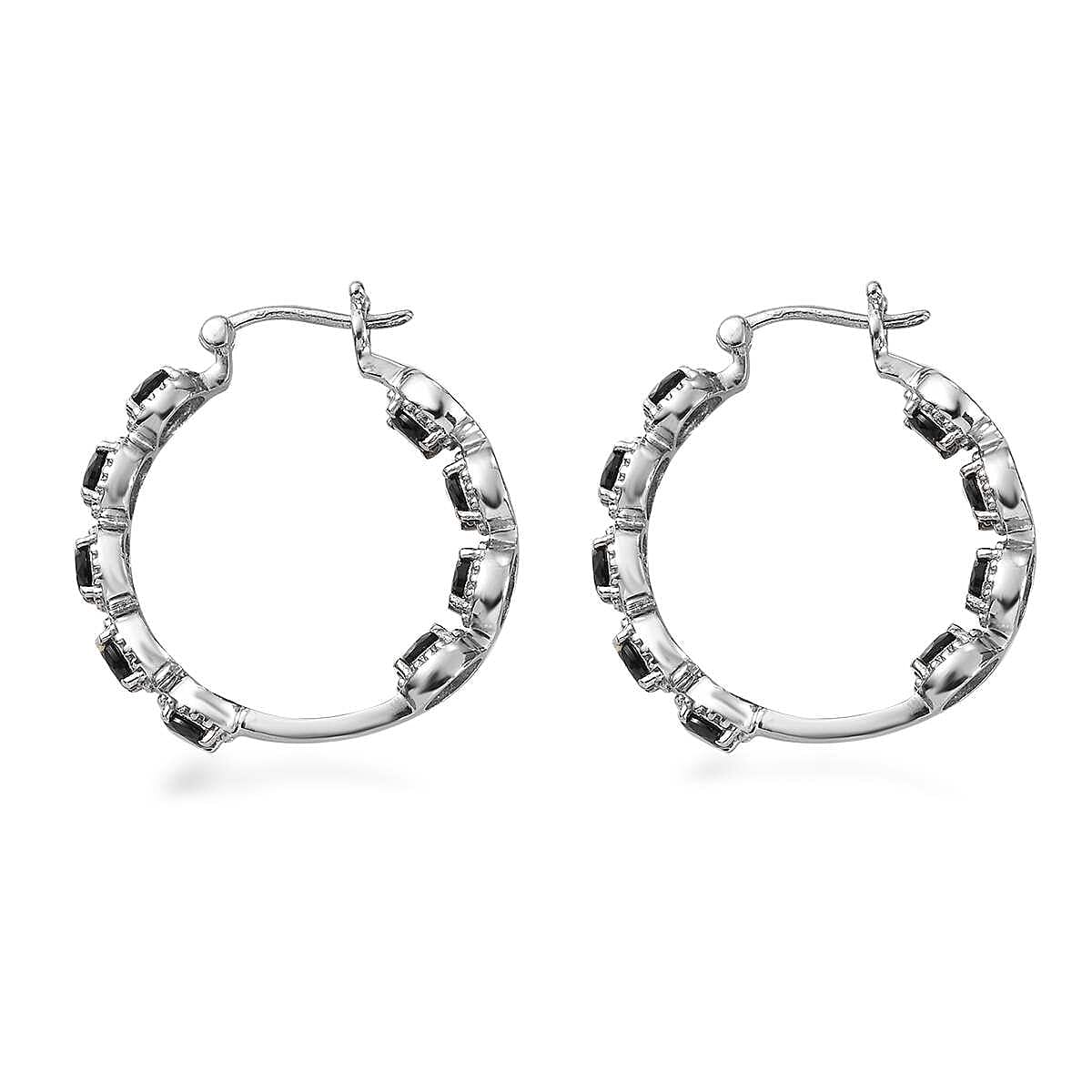 Thai Black Spinel 4.15 ctw Hoop Earrings in Stainless Steel