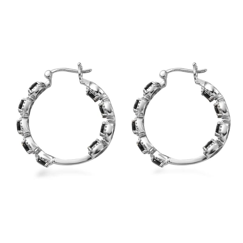Thai Black Spinel 4.15 ctw Hoop Earrings in Stainless Steel