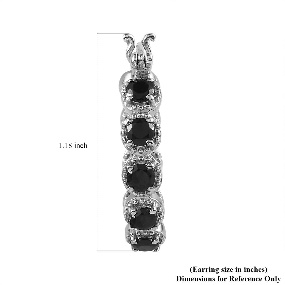 Thai Black Spinel 4.15 ctw Hoop Earrings in Stainless Steel image number 4