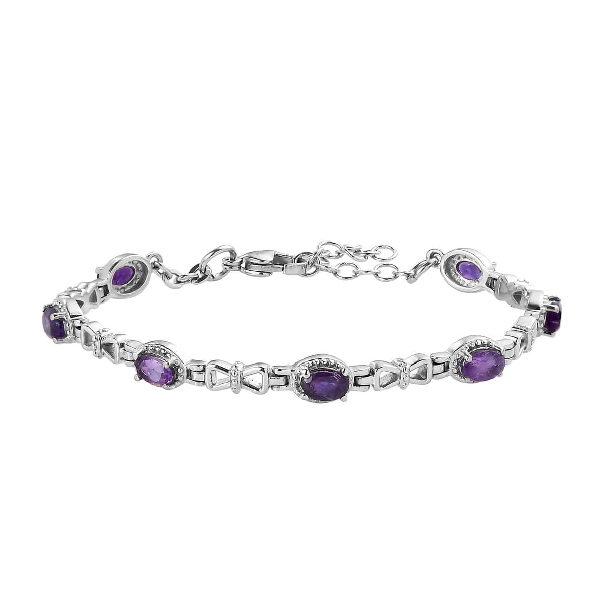 African Amethyst Station Bracelet in Stainless Steel (6.50 In) 2.65 ctw image number 0