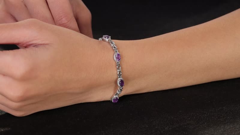 African Amethyst Station Bracelet in Stainless Steel (6.50 In) 2.65 ctw