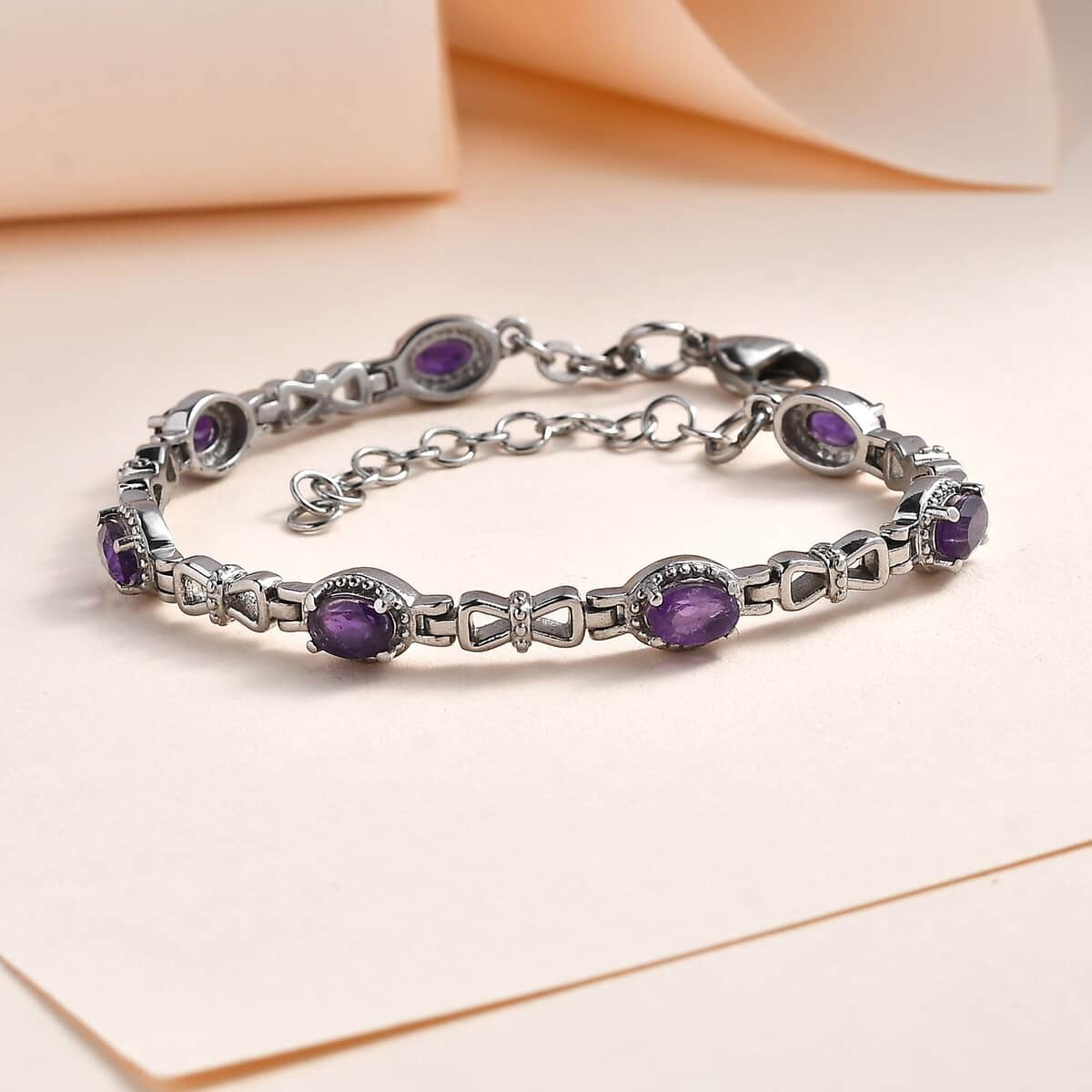 African Amethyst Station Bracelet in Stainless Steel (6.50 In) 2.65 ctw image number 1