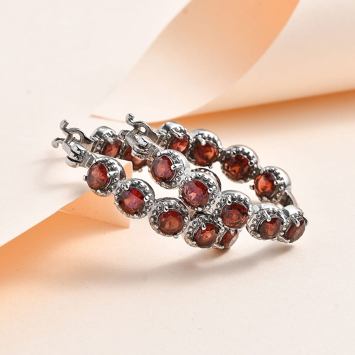 Mozambique Garnet Inside Out Hoop Earrings in Stainless Steel 5.40 ctw image number 1