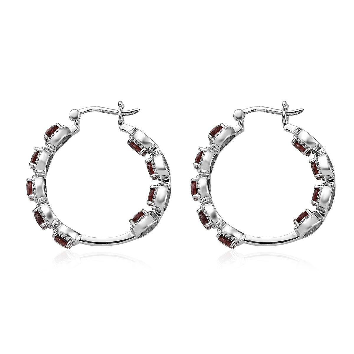 Mozambique Garnet Inside Out Hoop Earrings in Stainless Steel 5.40 ctw image number 3