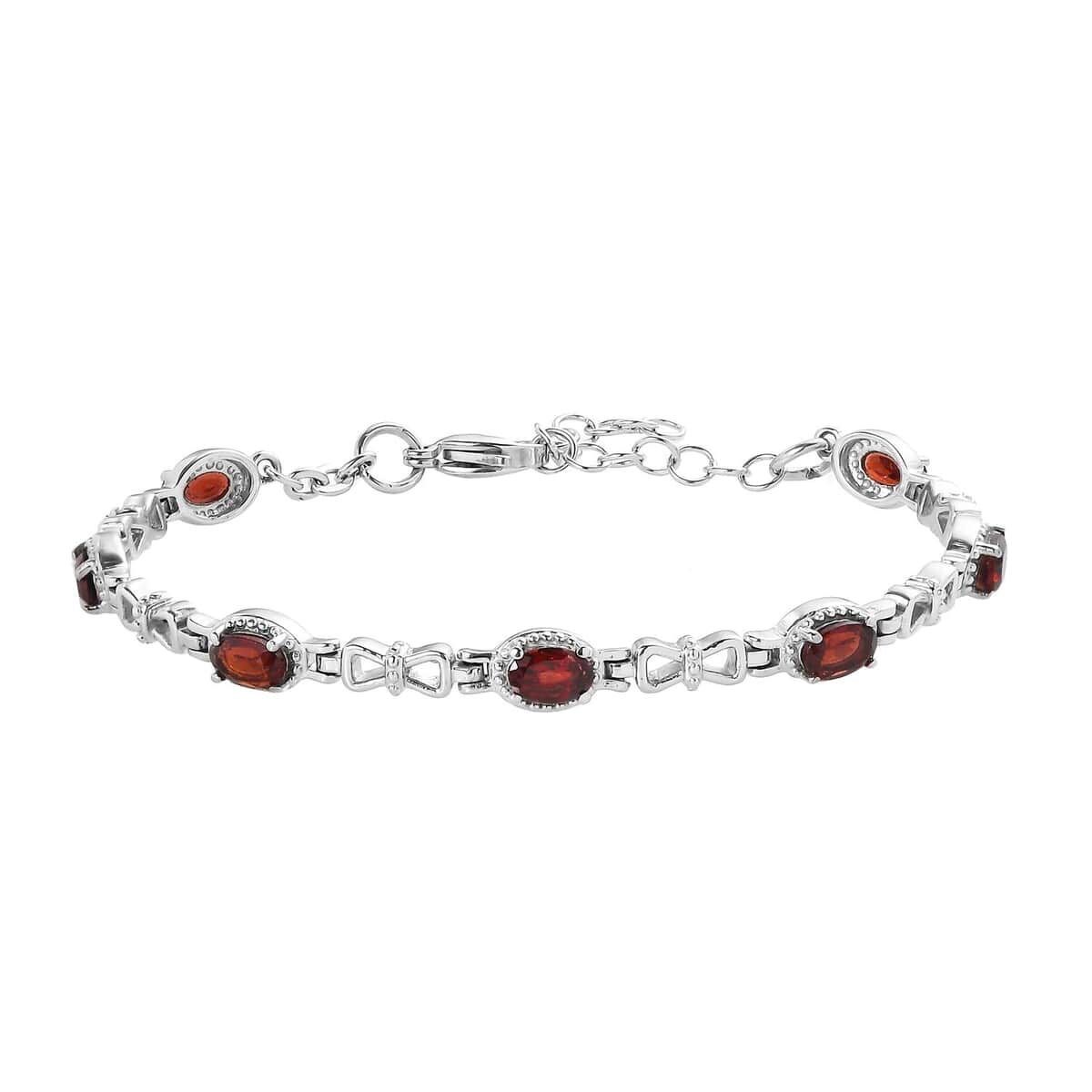 Mozambique Garnet Station Bracelet in Stainless Steel (6.50 In) 4.00 ctw image number 0