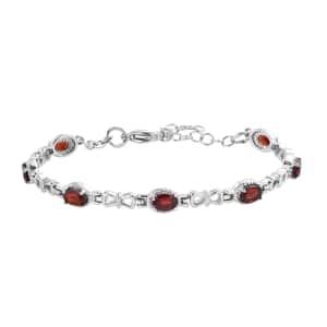 Mozambique Garnet Station Bracelet in Stainless Steel (6.50 In) 4.00 ctw