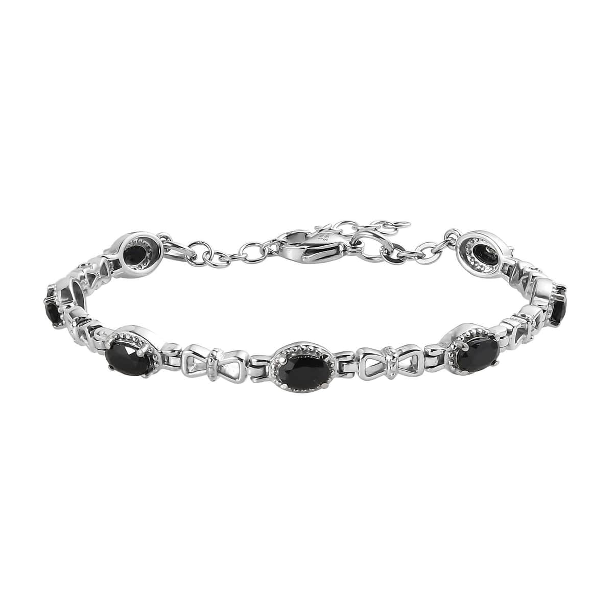 Thai Black Spinel Station Bracelet in Stainless Steel (6.50 In) 4.10 ctw image number 0