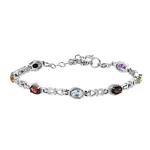 Multi Gemstone Station Bracelet in Stainless Steel (6.50 In) 3.25 ctw