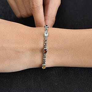 Multi Gemstone Station Bracelet in Stainless Steel (6.50 In) 3.25 ctw