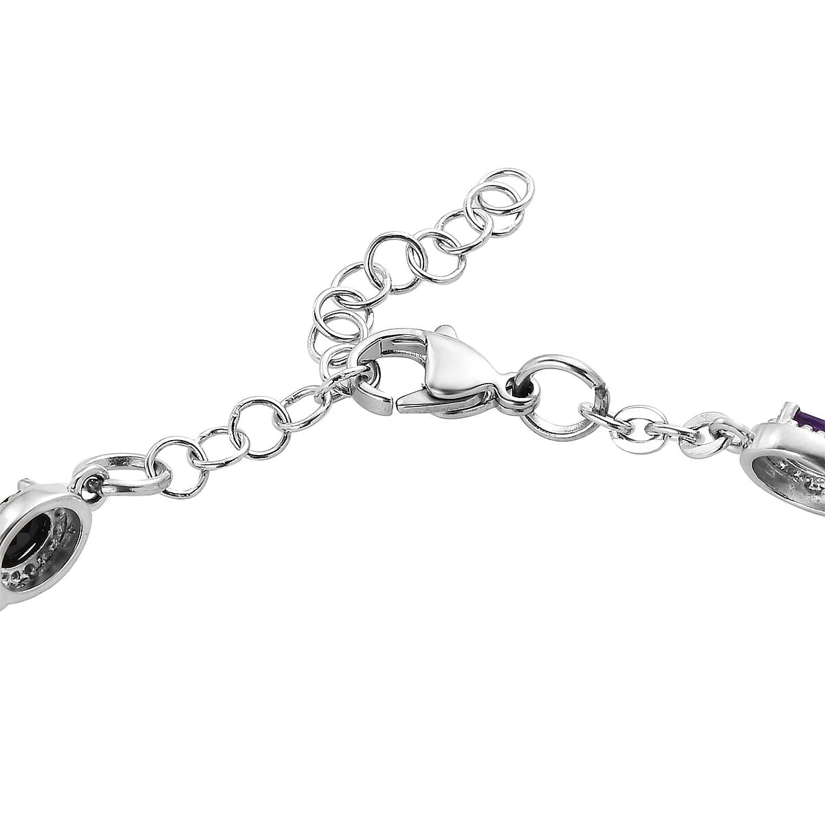 Multi Gemstone Station Bracelet in Stainless Steel (6.50 In) 3.25 ctw image number 3