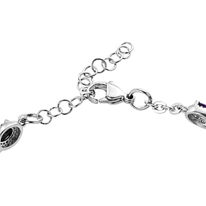 Multi Gemstone Station Bracelet in Stainless Steel (6.50 In) 3.25 ctw