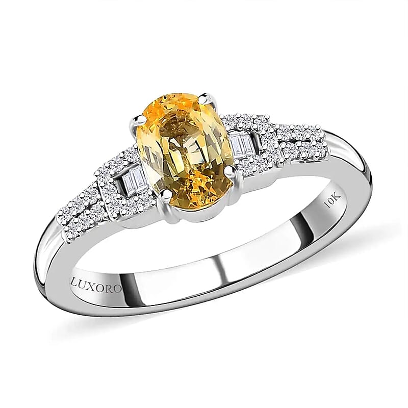 Luxoro 10K White Gold Premium Natural Ceylon Yellow Sapphire and G-H I2 Diamond Ring (Size 10.0) 1.35 ctw