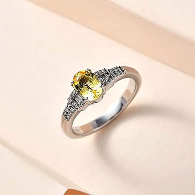 Luxoro 10K White Gold Premium Natural Ceylon Yellow Sapphire and G-H I2 Diamond Ring (Size 10.0) 1.35 ctw
