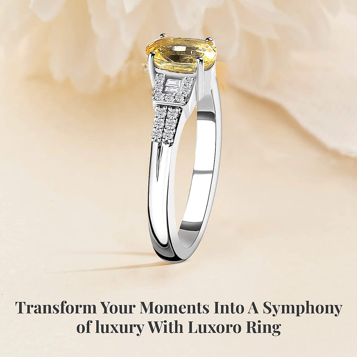 Luxoro 10K White Gold Premium Natural Ceylon Yellow Sapphire and G-H I2 Diamond Ring (Size 10.0) 1.35 ctw image number 2