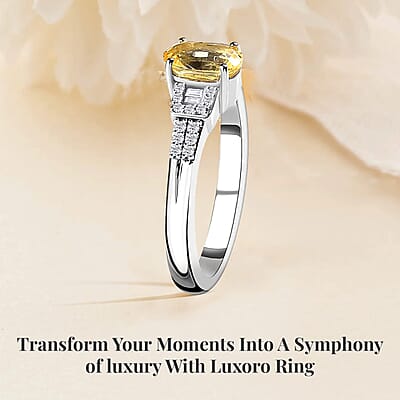 Luxoro 10K White Gold Premium Natural Ceylon Yellow Sapphire and G-H I2 Diamond Ring (Size 10.0) 1.35 ctw