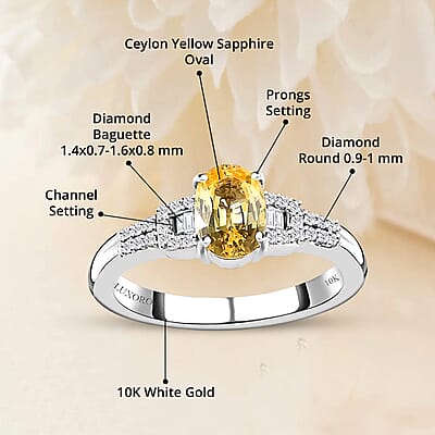 Luxoro 10K White Gold Premium Natural Ceylon Yellow Sapphire and G-H I2 Diamond Ring (Size 10.0) 1.35 ctw