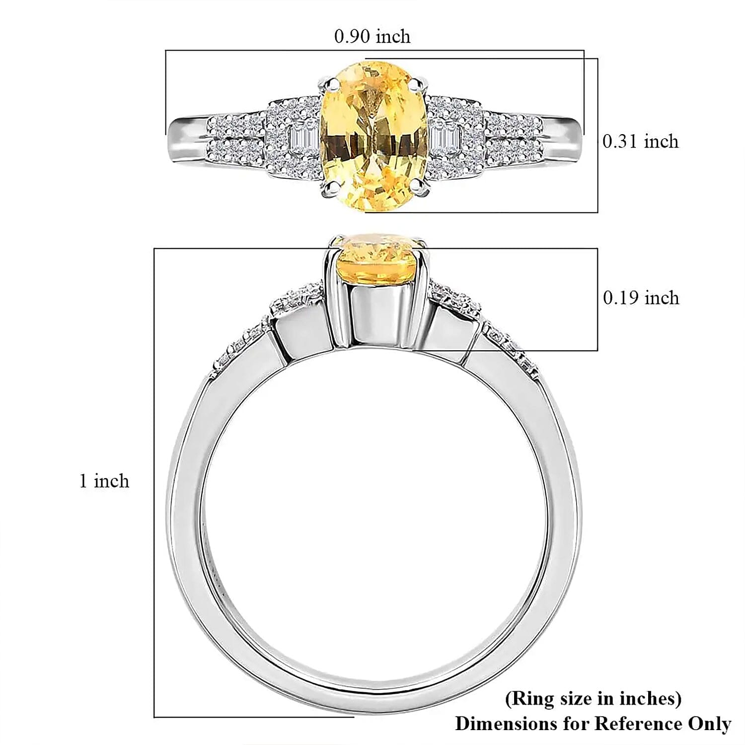 Luxoro 10K White Gold Premium Natural Ceylon Yellow Sapphire and G-H I2 Diamond Ring (Size 10.0) 1.35 ctw