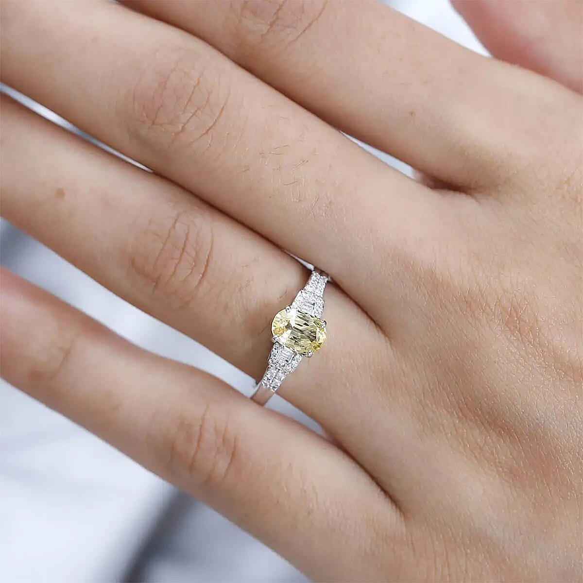 Luxoro 10K White Gold Premium Natural Ceylon Yellow Sapphire and G-H I2 Diamond Ring (Size 10.0) 1.35 ctw image number 7