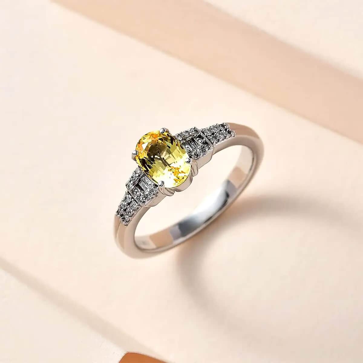 Luxoro 10K White Gold Premium Natural Ceylon Yellow Sapphire and G-H I2 Diamond Ring (Size 7.0) 1.35 ctw image number 1