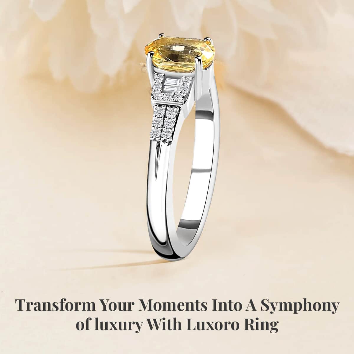 Luxoro 10K White Gold Premium Natural Ceylon Yellow Sapphire and G-H I2 Diamond Ring (Size 7.0) 1.35 ctw image number 2