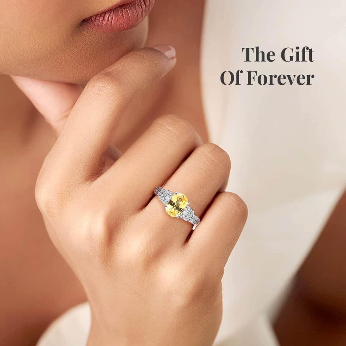 Luxoro 10K White Gold Premium Natural Ceylon Yellow Sapphire and G-H I2 Diamond Ring (Size 7.0) 1.35 ctw image number 5