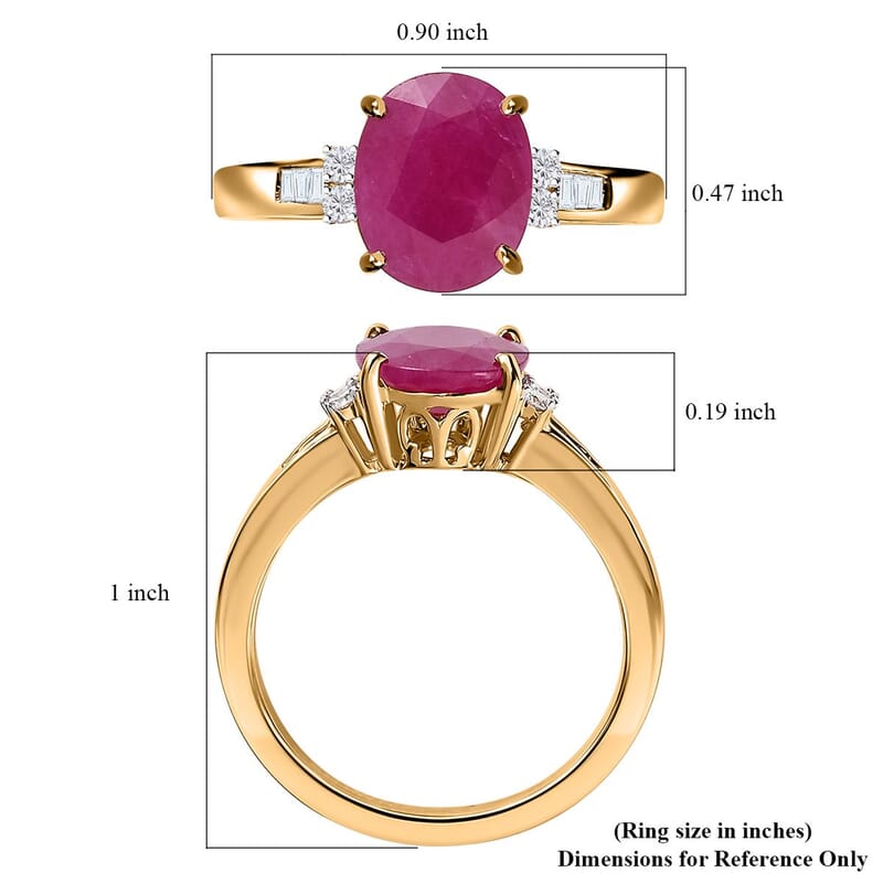 Luxoro 14K Yellow Gold AAA Montepuez Ruby and G-H I2 Diamond Ring (Size 6.0) 3.15 ctw