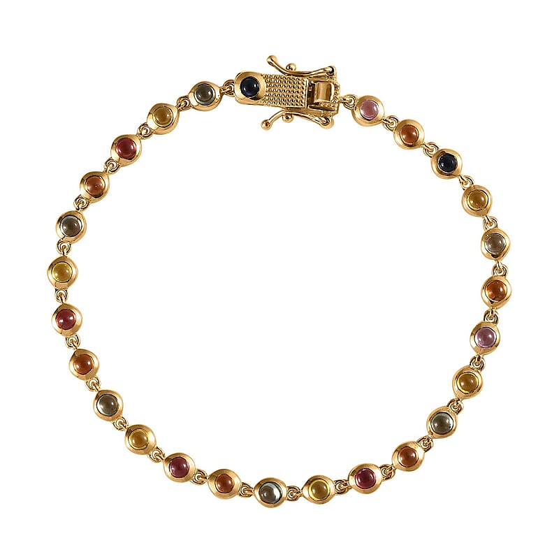 Premium Multi Sapphire Rainbow Bubble Tennis Bracelet in Vermeil Yellow Gold Over Sterling Silver (7.25 In) 4.50 ctw