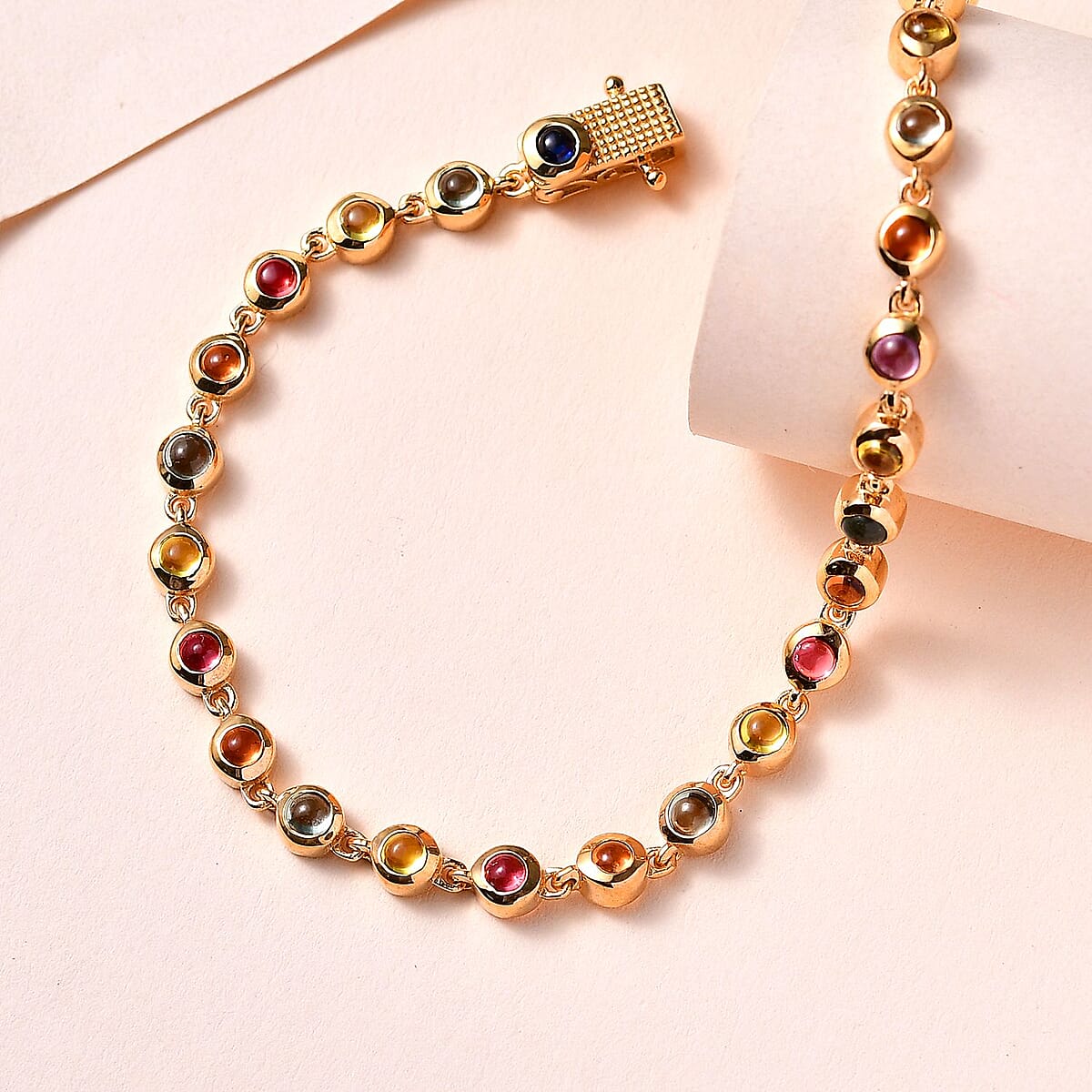 Premium Multi Sapphire Rainbow Bubble Tennis Bracelet in Vermeil Yellow Gold Over Sterling Silver (7.25 In) 4.50 ctw image number 1