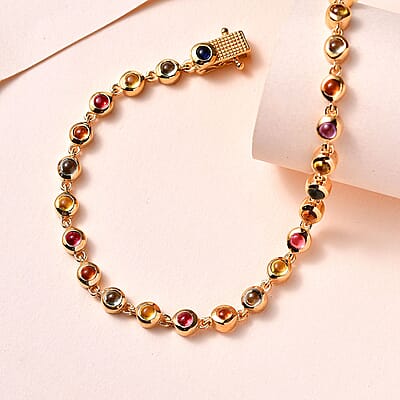 Premium Multi Sapphire Rainbow Bubble Tennis Bracelet in Vermeil Yellow Gold Over Sterling Silver (7.25 In) 4.50 ctw