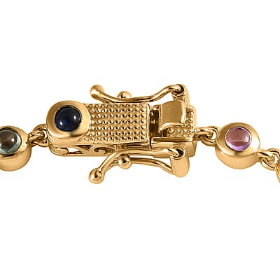 Premium Multi Sapphire Rainbow Bubble Tennis Bracelet in Vermeil Yellow Gold Over Sterling Silver (7.25 In) 4.50 ctw