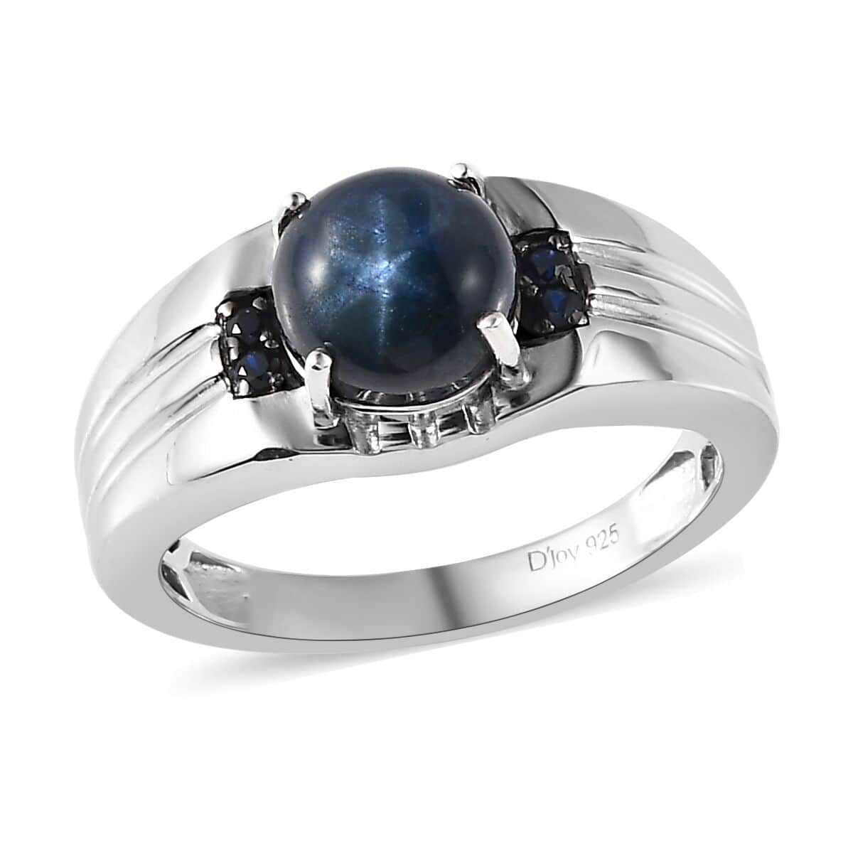 Premium Blue Star Sapphire (DF) and Kanchanaburi Blue Sapphire Men's Ring in Platinum Over Sterling Silver (Size 10.0) 3.65 ctw image number 0