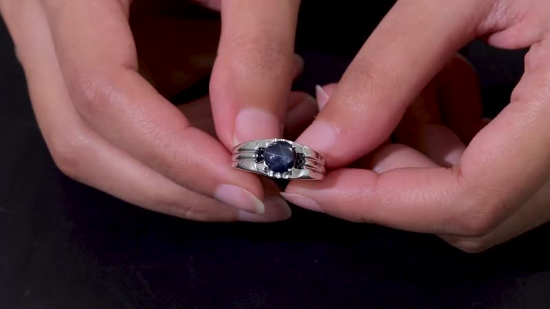 Premium Blue Star Sapphire (DF) and Kanchanaburi Blue Sapphire Men's Ring in Platinum Over Sterling Silver (Size 10.0) 3.65 ctw
