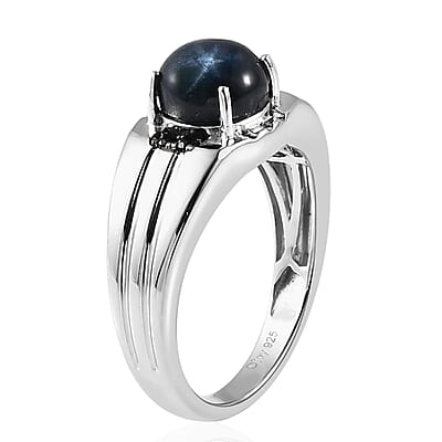 Premium Blue Star Sapphire (DF) and Kanchanaburi Blue Sapphire 3.65 ctw Men's Ring in Platinum Over Sterling Silver (Size 10.0)